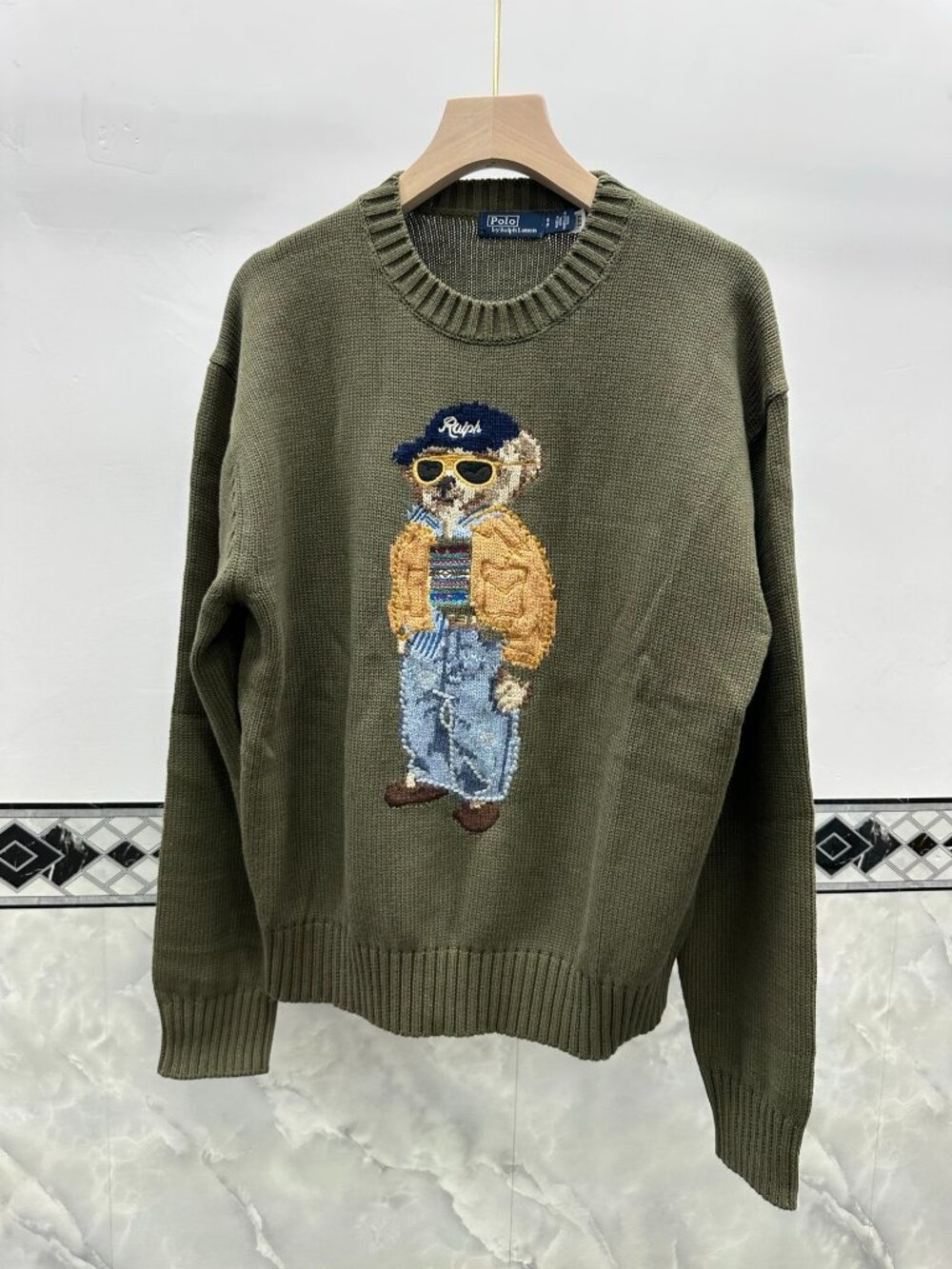 Polo Ralph Lauren Olive Green Sunglasses Polo Bear Crewneck Knit Sweater